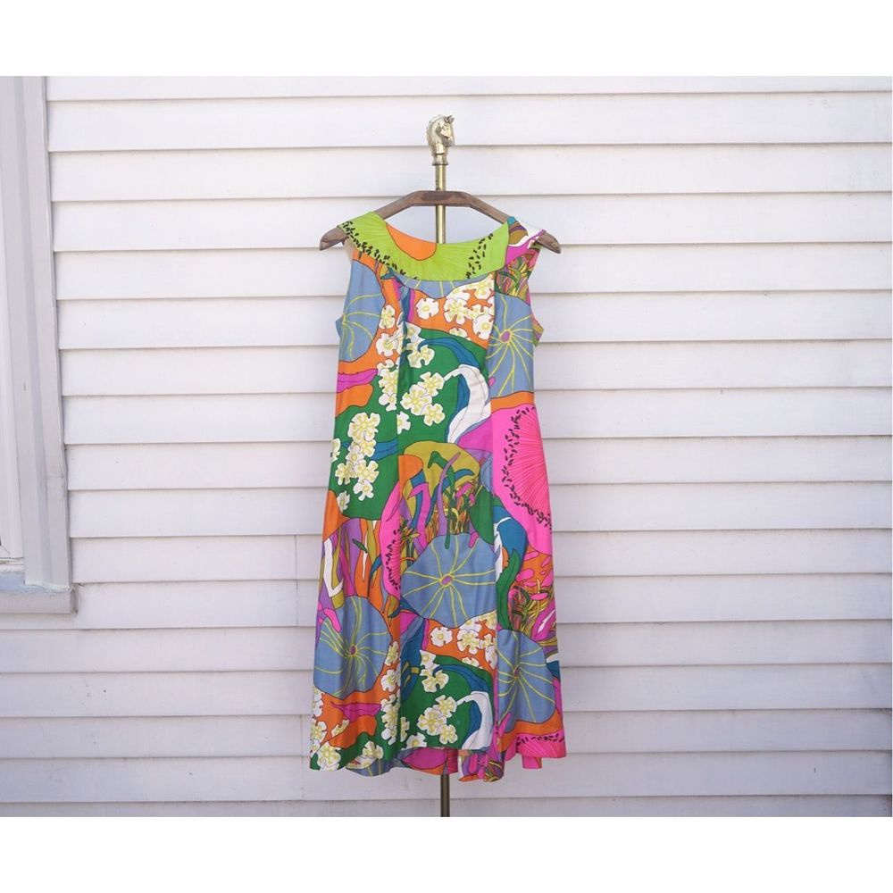 Vintage 60s Alice Polynesian Mod Cocktail Party Dress - Picture 1 of 7